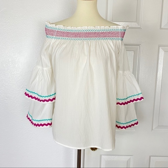 entro Tops - Entro Off Shoulder Blouse Double Gauze White S